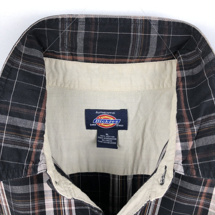Dickies Check Pattern Short Sleeve Work Shirt Box Shirt Men's XL cotton black type Vintage Second Hand