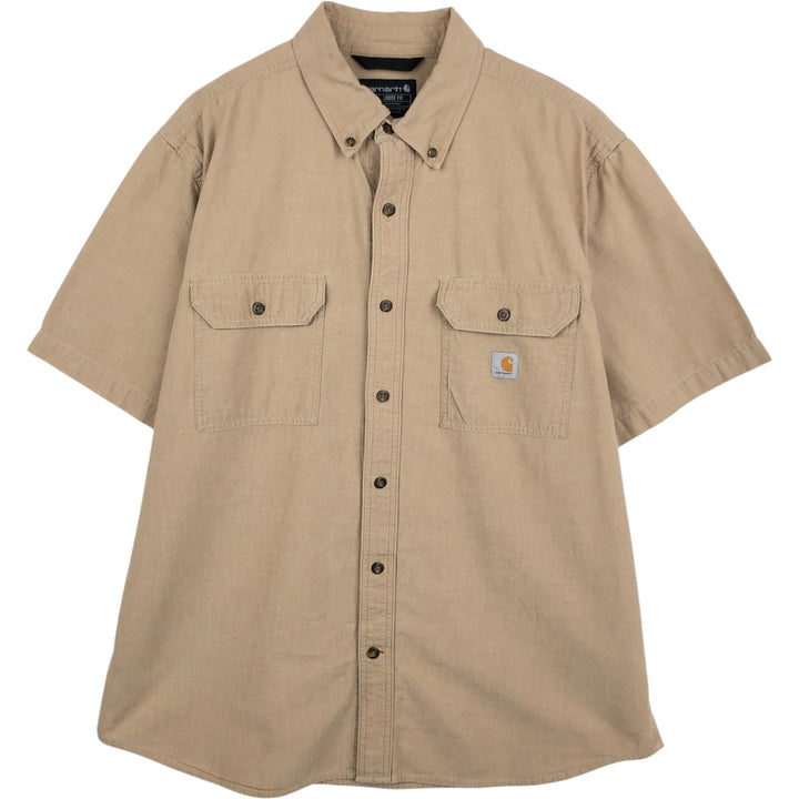 Carhartt Loose Fit Button-Down Short Sleeve Work Shirt, Men's Size L cotton Beige type Vintage Second Hand
