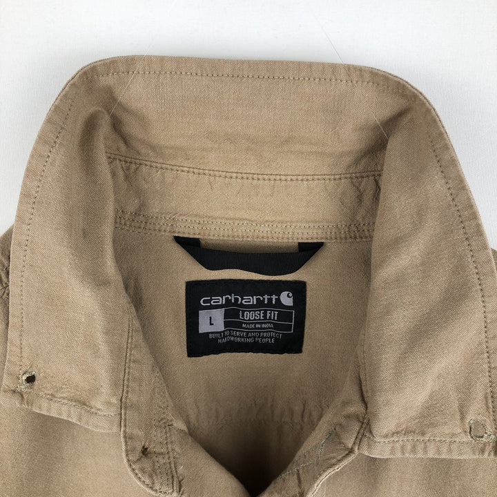 Carhartt Loose Fit Button-Down Short Sleeve Work Shirt, Men's Size L cotton Beige type Vintage Second Hand
