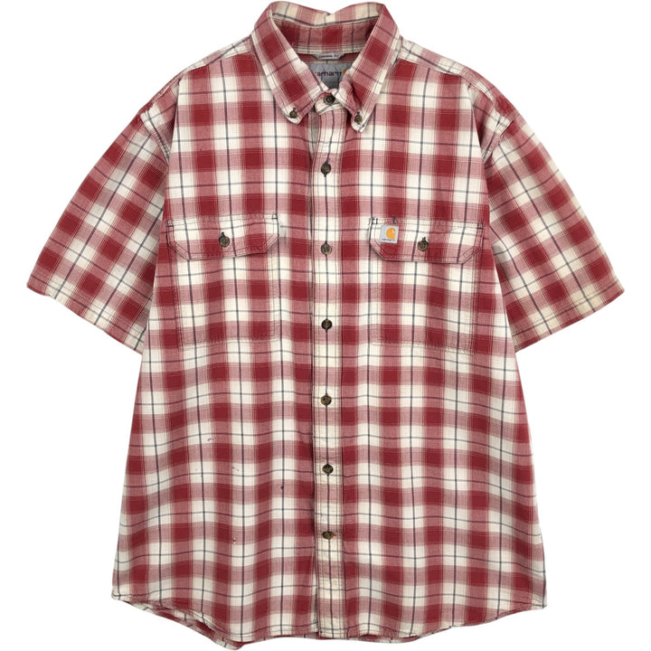 Carhartt ORIGINAL FIT Check Pattern Button-Down Short-Sleeve Work Shirt (Men's Size L) cotton red type Vintage Second Hand