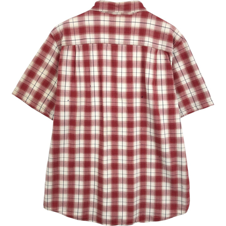 Carhartt ORIGINAL FIT Check Pattern Button-Down Short-Sleeve Work Shirt (Men's Size L) cotton red type Vintage Second Hand