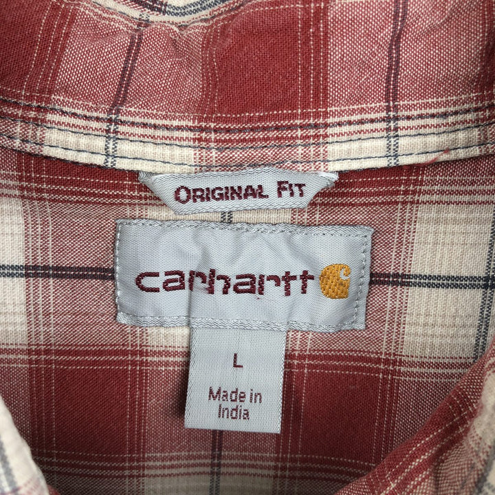 Carhartt ORIGINAL FIT Check Pattern Button-Down Short-Sleeve Work Shirt (Men's Size L) cotton red type Vintage Second Hand