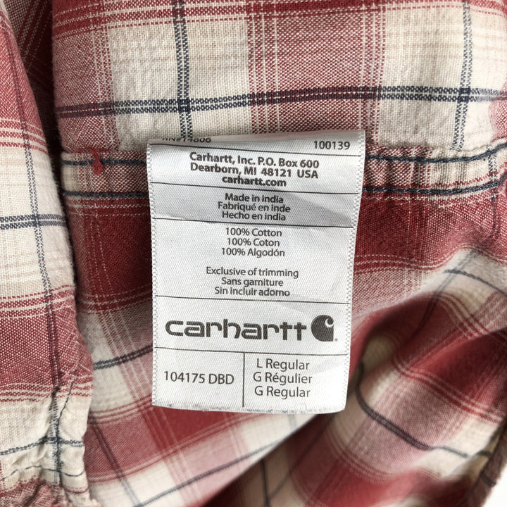 Carhartt ORIGINAL FIT Check Pattern Button-Down Short-Sleeve Work Shirt (Men's Size L) cotton red type Vintage Second Hand