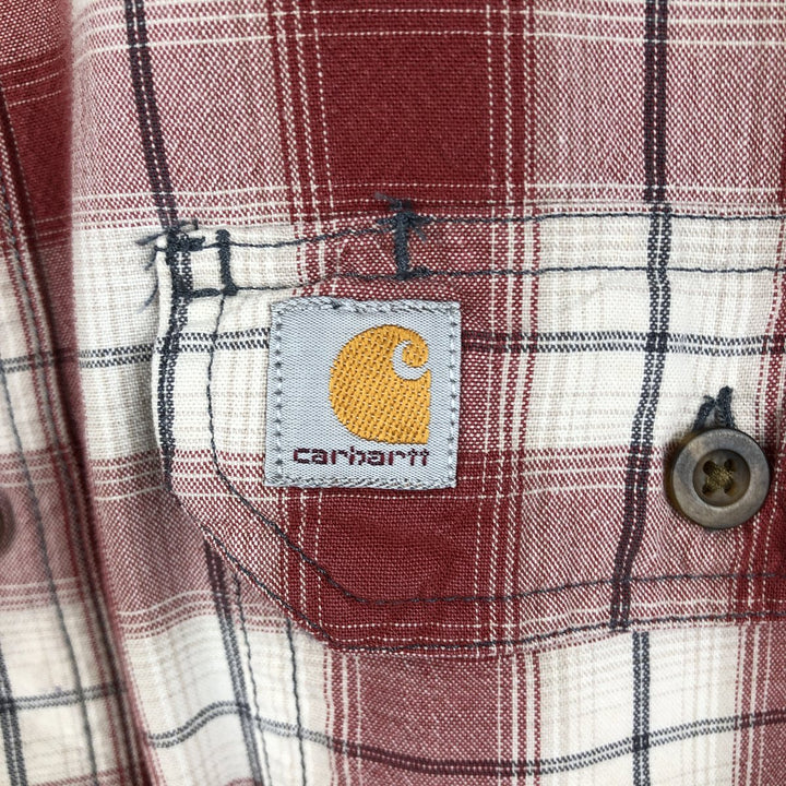 Carhartt ORIGINAL FIT Check Pattern Button-Down Short-Sleeve Work Shirt (Men's Size L) cotton red type Vintage Second Hand