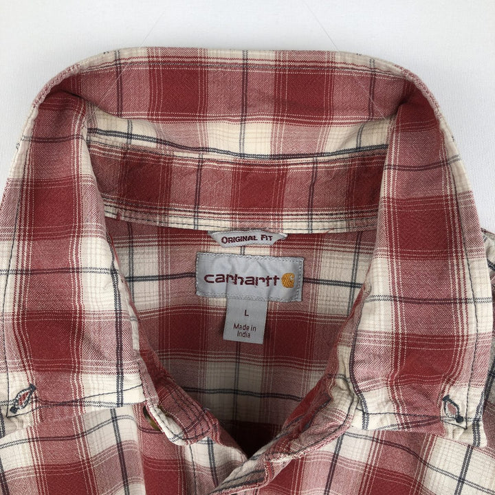 Carhartt ORIGINAL FIT Check Pattern Button-Down Short-Sleeve Work Shirt (Men's Size L) cotton red type Vintage Second Hand