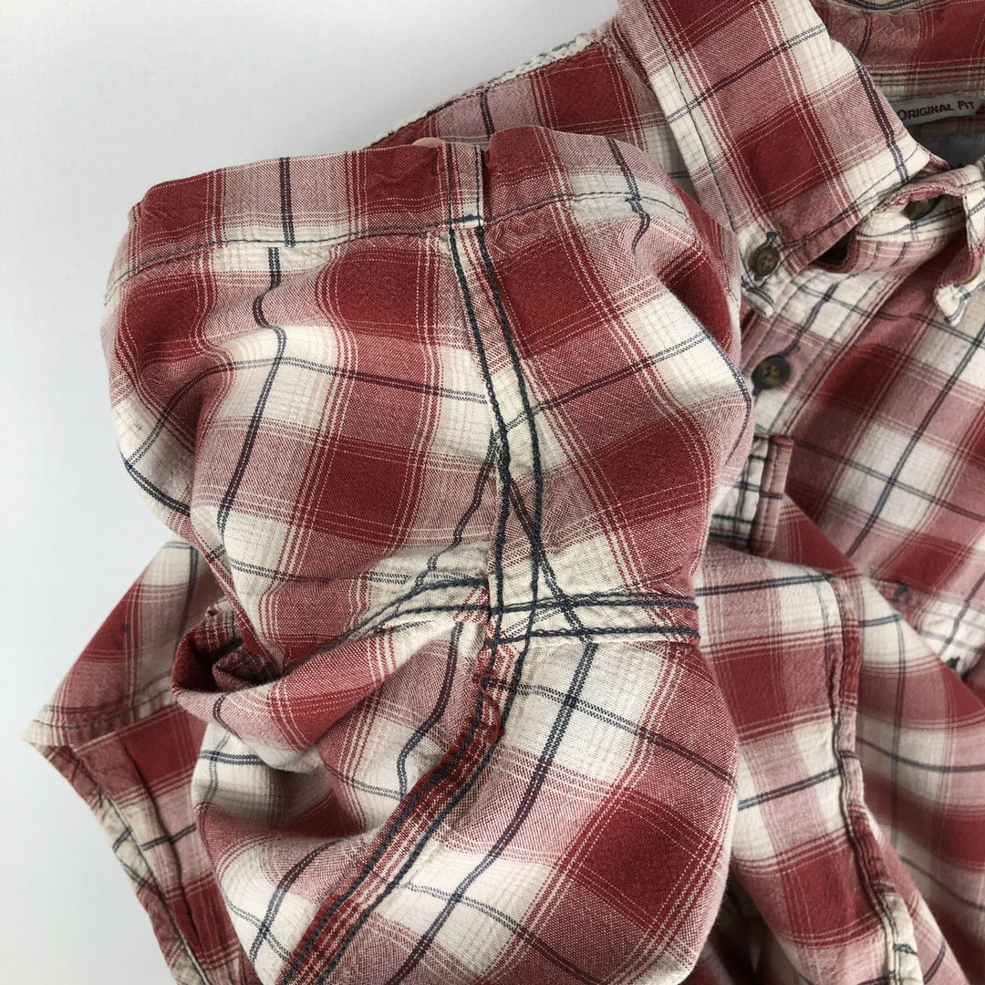 Carhartt ORIGINAL FIT Check Pattern Button-Down Short-Sleeve Work Shirt (Men's Size L) cotton red type Vintage Second Hand