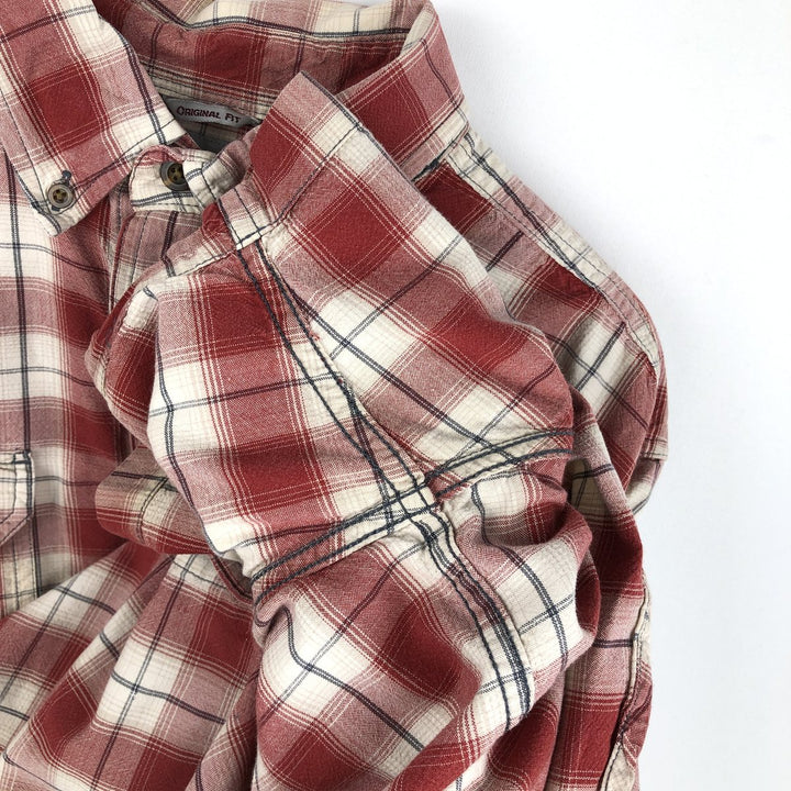 Carhartt ORIGINAL FIT Check Pattern Button-Down Short-Sleeve Work Shirt (Men's Size L) cotton red type Vintage Second Hand