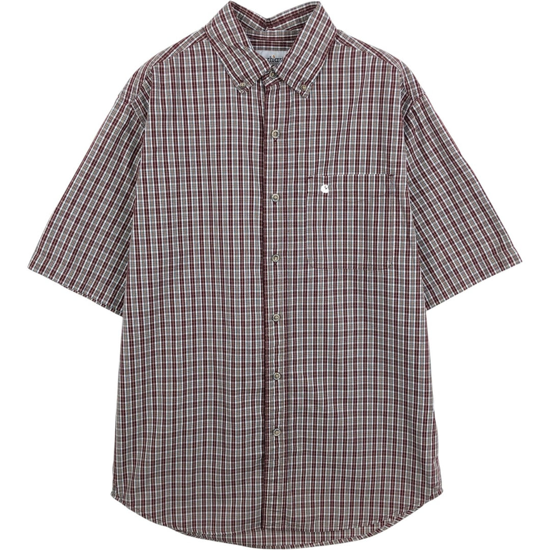 Carhartt Check Pattern Button-Down Short-Sleeve Work Shirt, Men's Size M (approx.) cotton red type reddish brown Vintage Second Hand