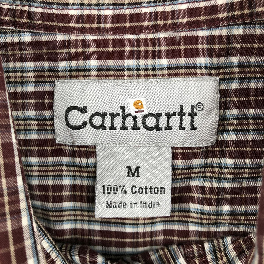 Carhartt Check Pattern Button-Down Short-Sleeve Work Shirt, Men's Size M (approx.) cotton red type reddish brown Vintage Second Hand