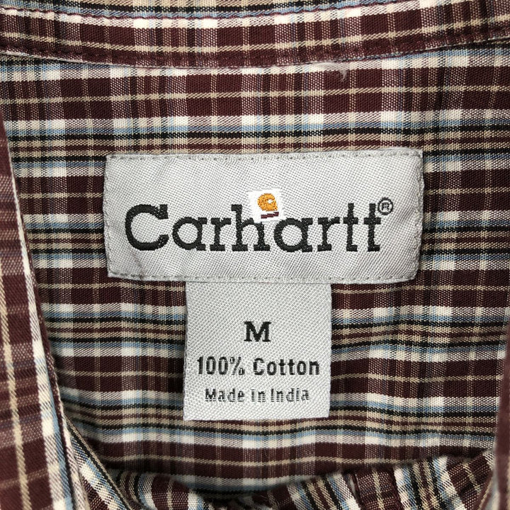 Carhartt Check Pattern Button-Down Short-Sleeve Work Shirt, Men's Size M (approx.) cotton red type reddish brown Vintage Second Hand