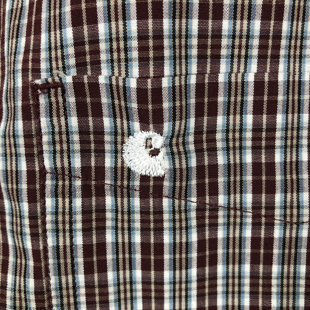 Carhartt Check Pattern Button-Down Short-Sleeve Work Shirt, Men's Size M (approx.) cotton red type reddish brown Vintage Second Hand