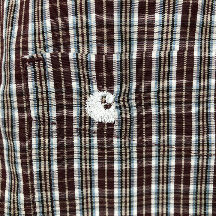 Carhartt Check Pattern Button-Down Short-Sleeve Work Shirt, Men's Size M (approx.) cotton red type reddish brown Vintage Second Hand