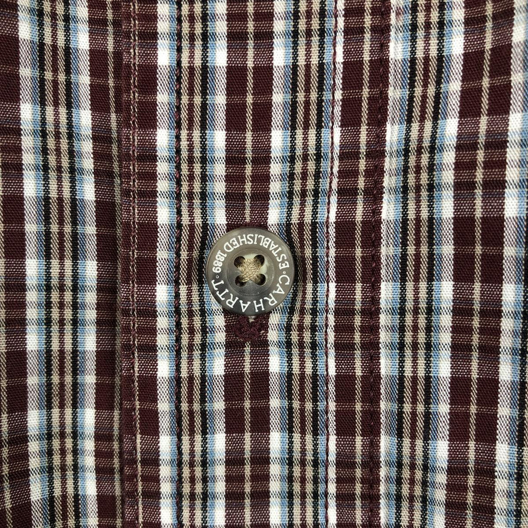 Carhartt Check Pattern Button-Down Short-Sleeve Work Shirt, Men's Size M (approx.) cotton red type reddish brown Vintage Second Hand