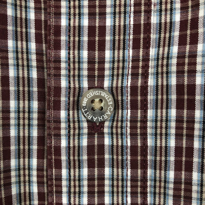 Carhartt Check Pattern Button-Down Short-Sleeve Work Shirt, Men's Size M (approx.) cotton red type reddish brown Vintage Second Hand