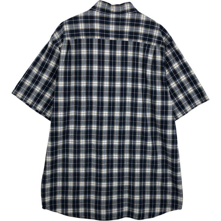 Carhartt Check Pattern Short Sleeve Work Shirt, Men's XL cotton navy blue type Vintage Second Hand