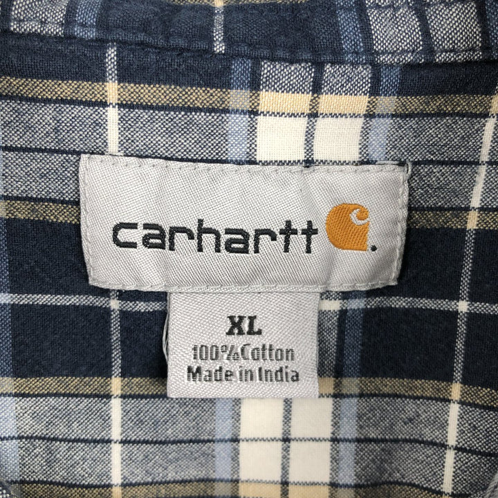 Carhartt Check Pattern Short Sleeve Work Shirt, Men's XL cotton navy blue type Vintage Second Hand