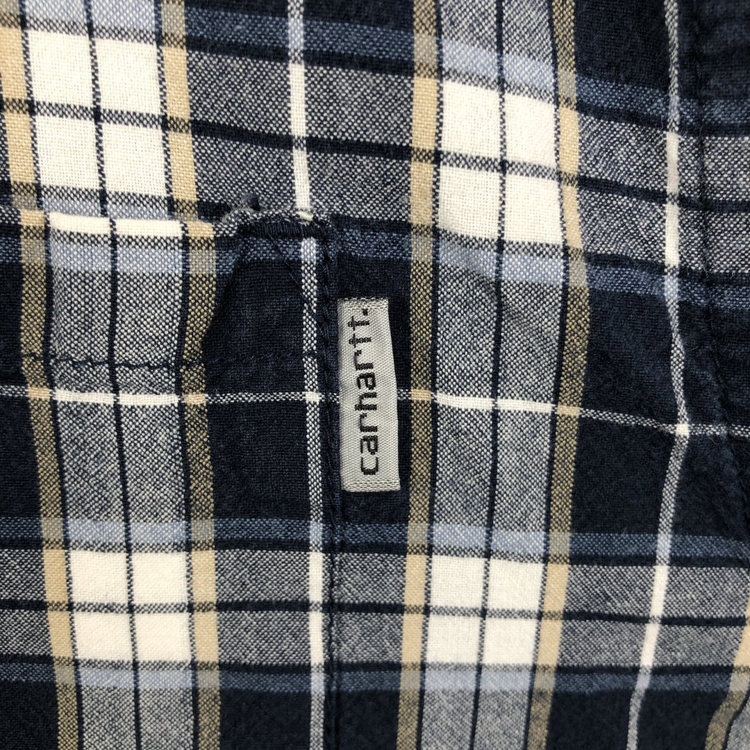 Carhartt Check Pattern Short Sleeve Work Shirt, Men's XL cotton navy blue type Vintage Second Hand