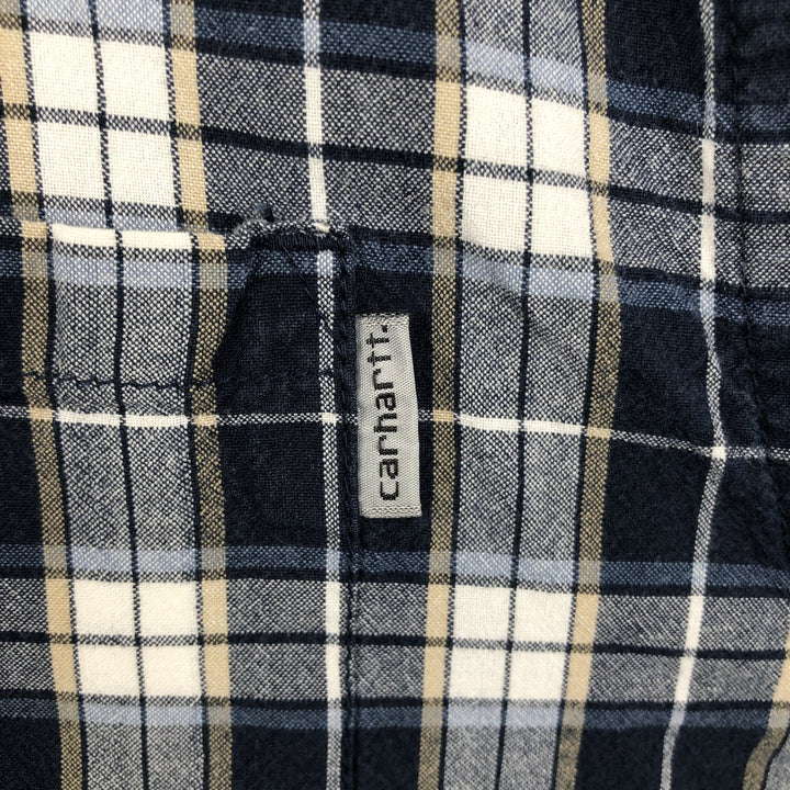 Carhartt Check Pattern Short Sleeve Work Shirt, Men's XL cotton navy blue type Vintage Second Hand