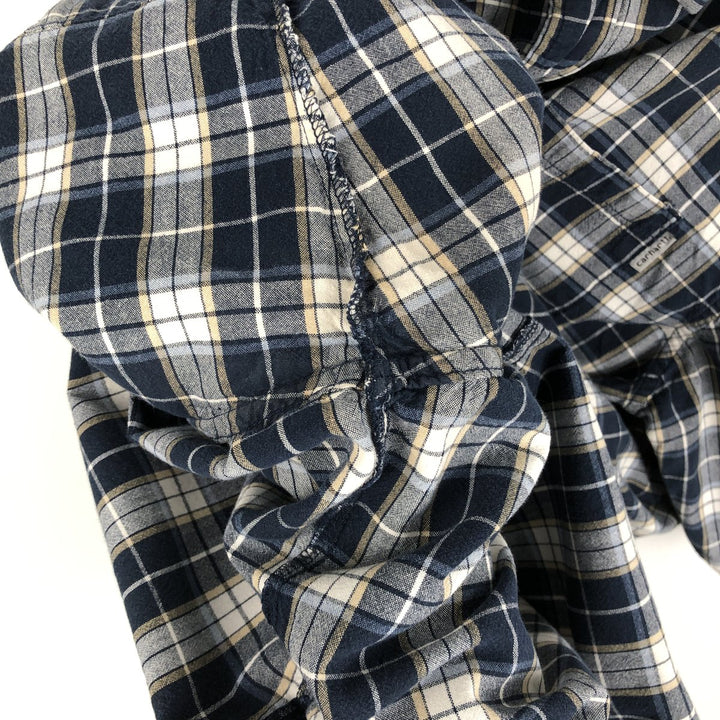 Carhartt Check Pattern Short Sleeve Work Shirt, Men's XL cotton navy blue type Vintage Second Hand