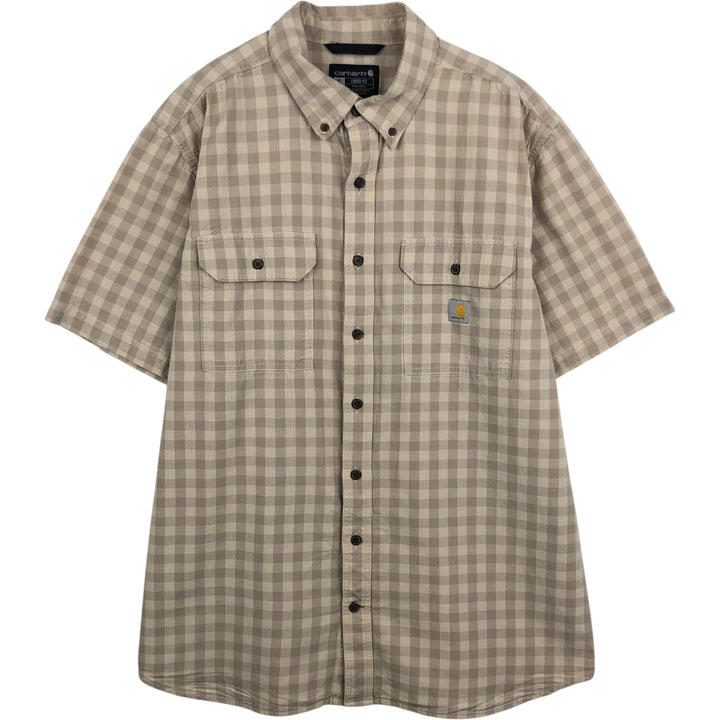 Carhartt Loose Fit Check Pattern Button-down Short Sleeve Work Shirt, Men's XL cotton Beige type Vintage Second Hand
