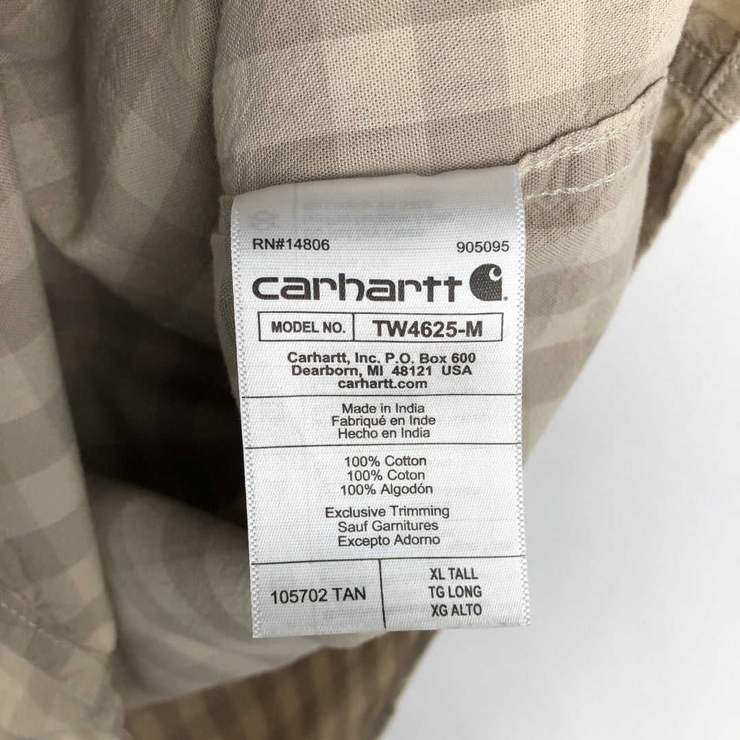 Carhartt Loose Fit Check Pattern Button-down Short Sleeve Work Shirt, Men's XL cotton Beige type Vintage Second Hand