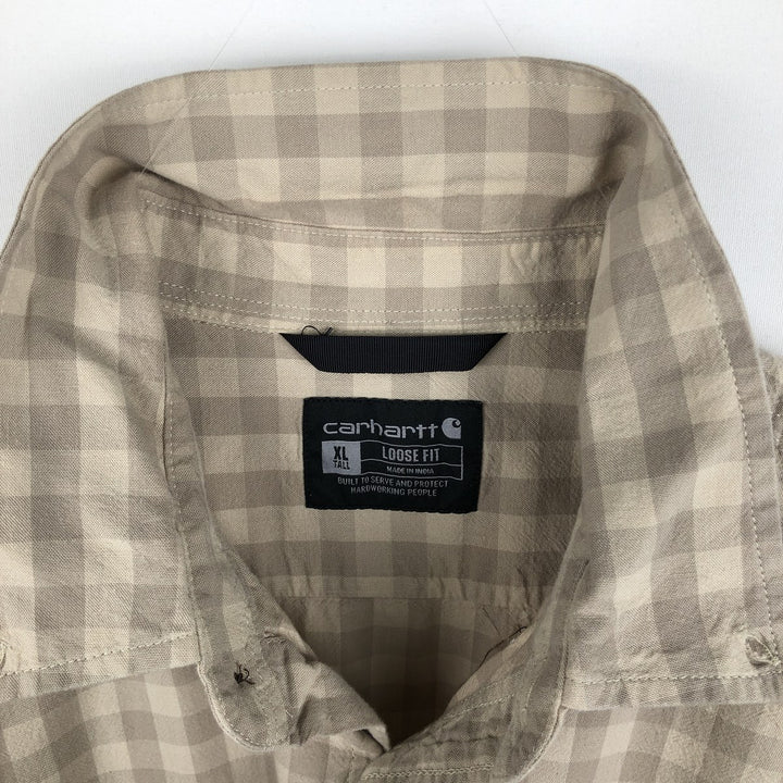 Carhartt Loose Fit Check Pattern Button-down Short Sleeve Work Shirt, Men's XL cotton Beige type Vintage Second Hand