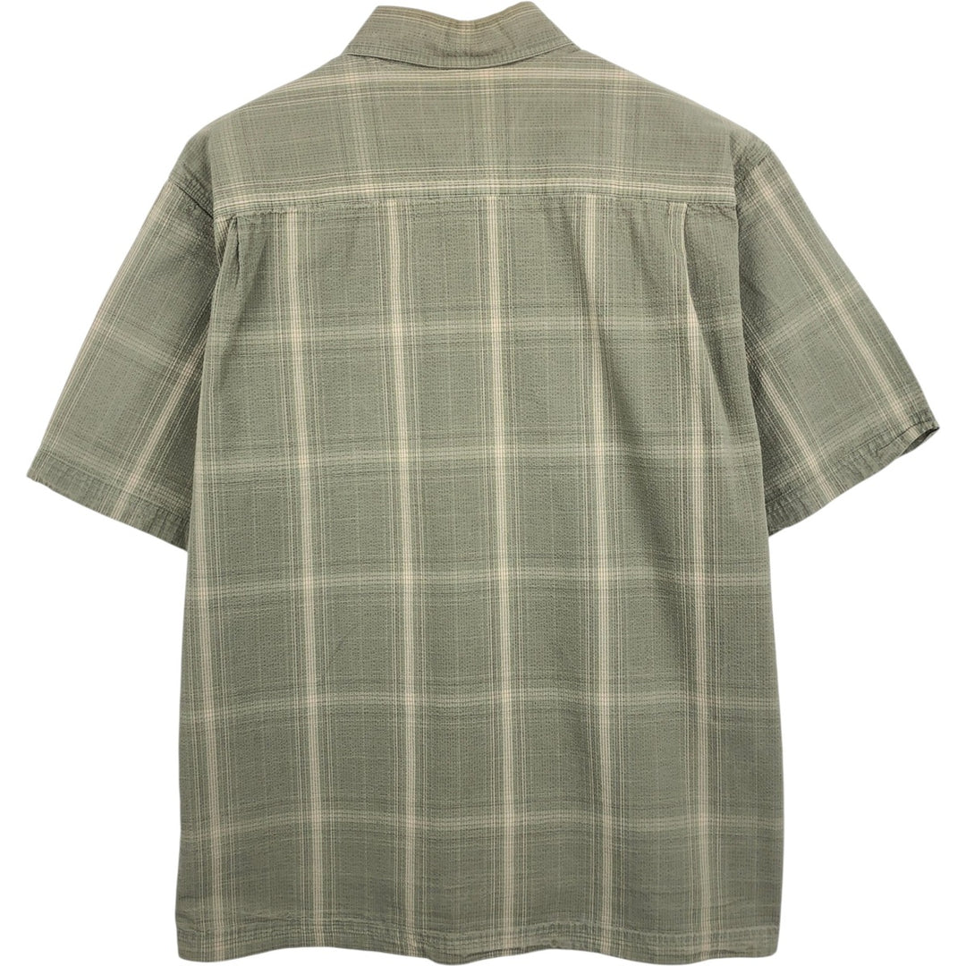 2000'S Carhartt Check Pattern Seersucker Short-Sleeve Work Shirt, Boxy Shirt, Men's Size L (approx.) cotton Khaki type Vintage Second Hand