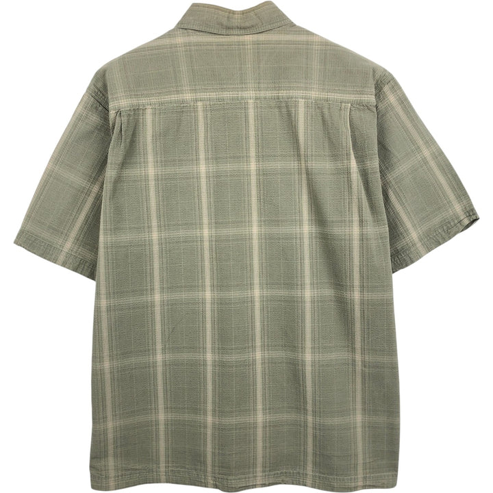 2000'S Carhartt Check Pattern Seersucker Short-Sleeve Work Shirt, Boxy Shirt, Men's Size L (approx.) cotton Khaki type Vintage Second Hand