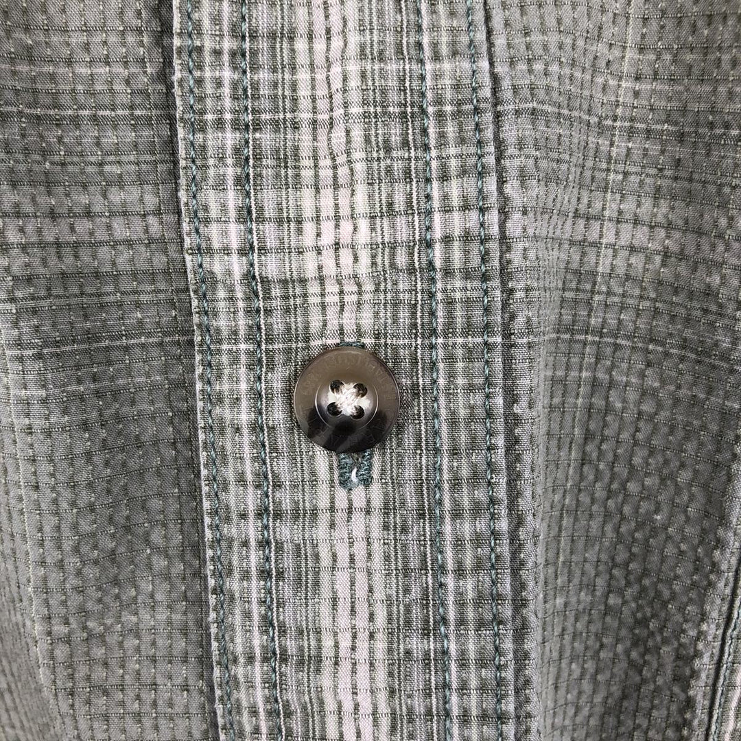 2000'S Carhartt Check Pattern Seersucker Short-Sleeve Work Shirt, Boxy Shirt, Men's Size L (approx.) cotton Khaki type Vintage Second Hand