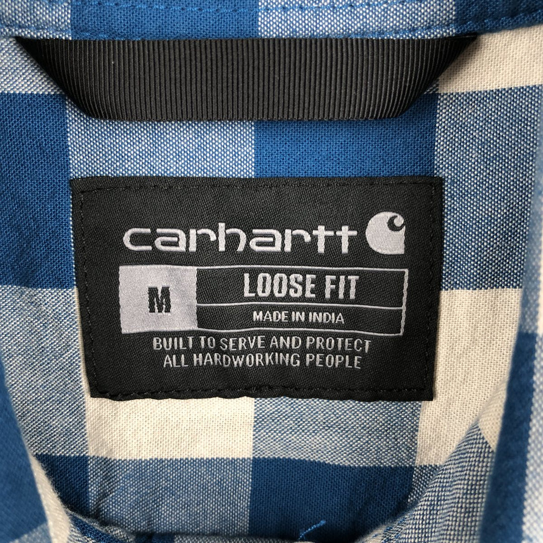 Carhartt Check Pattern Buffalo Check Button-Down Short-Sleeve Work Shirt, Men's Size M (approx.) cotton blue type Vintage Second Hand