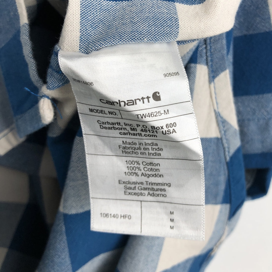 Carhartt Check Pattern Buffalo Check Button-Down Short-Sleeve Work Shirt, Men's Size M (approx.) cotton blue type Vintage Second Hand