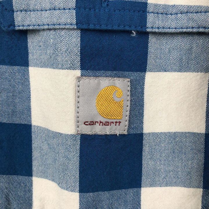 Carhartt Check Pattern Buffalo Check Button-Down Short-Sleeve Work Shirt, Men's Size M (approx.) cotton blue type Vintage Second Hand