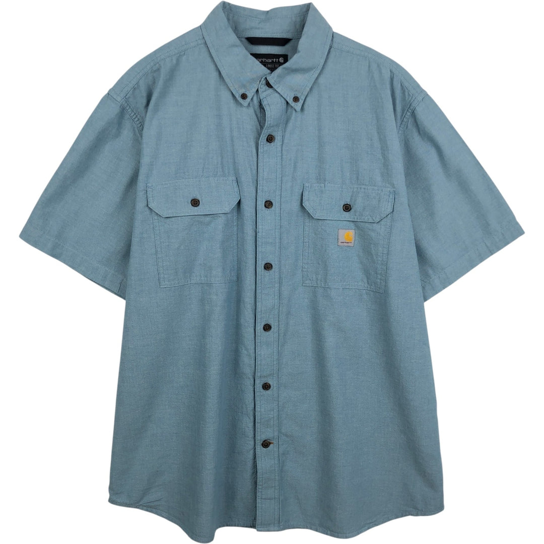 Carhartt Loose Fit Button-Down Short Sleeve Work Shirt, Men's Size XL cotton Blue type light blue Vintage Second Hand