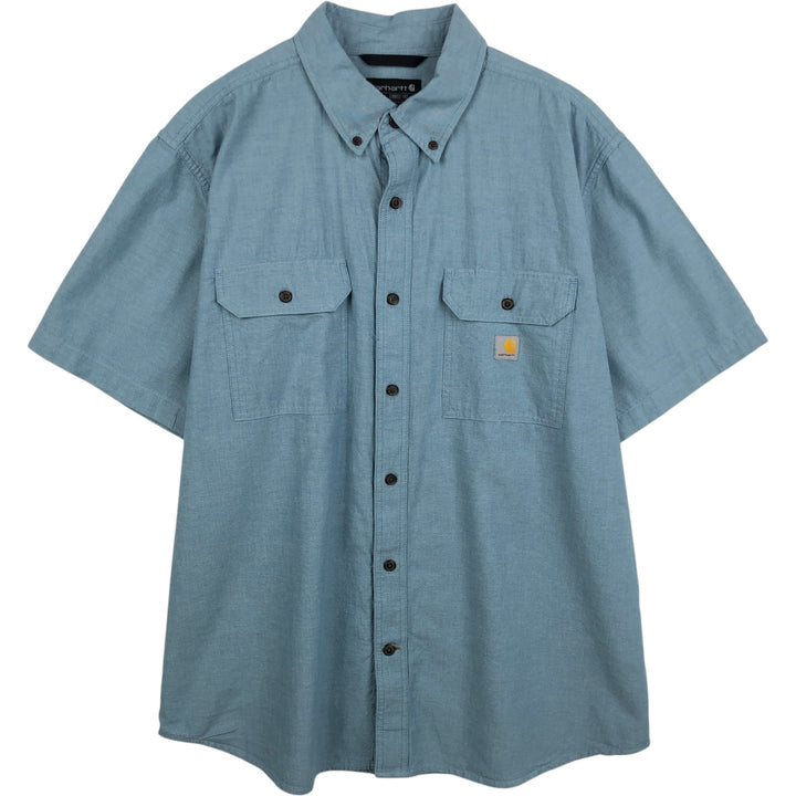 Carhartt Loose Fit Button-Down Short Sleeve Work Shirt, Men's Size XL cotton Blue type light blue Vintage Second Hand