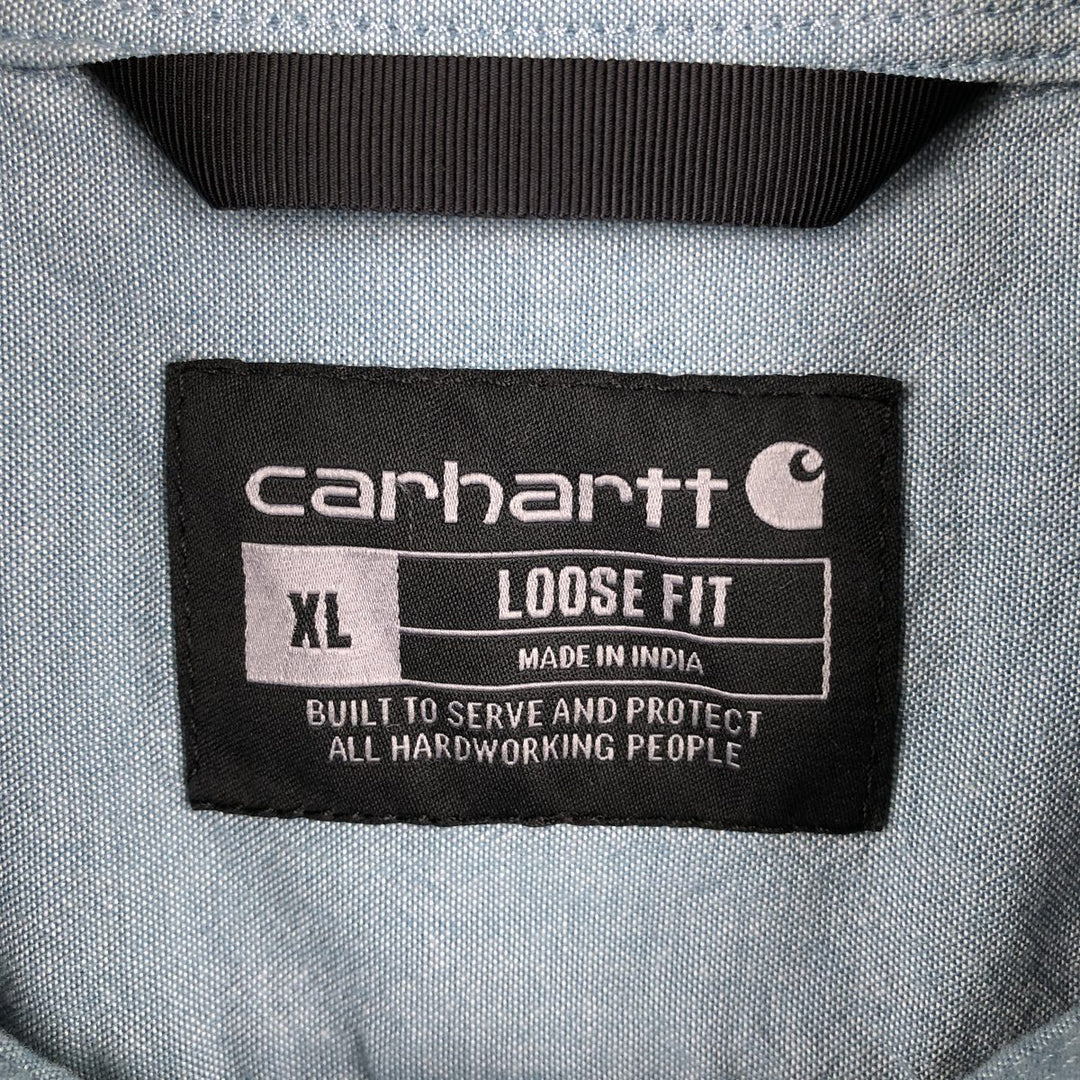 Carhartt Loose Fit Button-Down Short Sleeve Work Shirt, Men's Size XL cotton Blue type light blue Vintage Second Hand