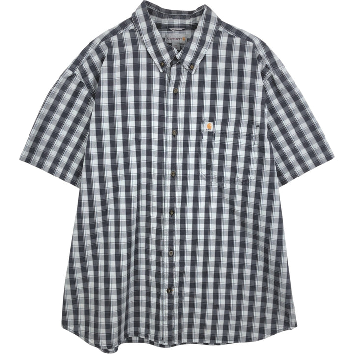Carhartt Relaxed Fit Check Pattern Short-Sleeve Work Shirt, Men's XXL Equivalent, Button-Down cotton Charcoal Vintage Second Hand