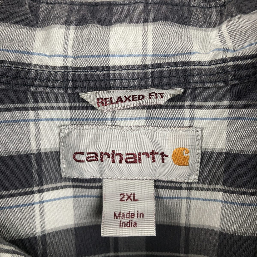 Carhartt Relaxed Fit Check Pattern Short-Sleeve Work Shirt, Men's XXL Equivalent, Button-Down cotton Charcoal Vintage Second Hand