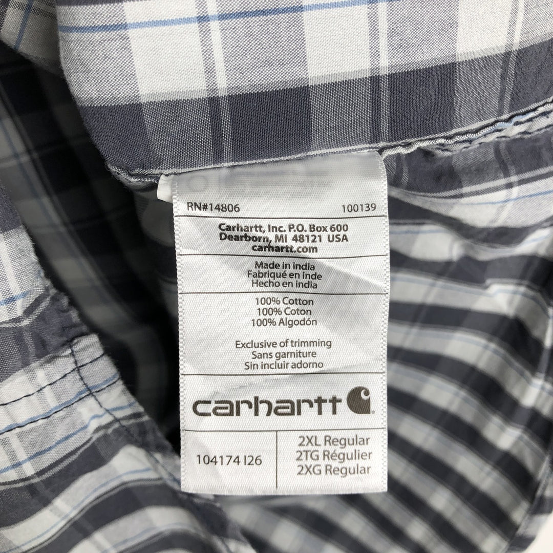 Carhartt Relaxed Fit Check Pattern Short-Sleeve Work Shirt, Men's XXL Equivalent, Button-Down cotton Charcoal Vintage Second Hand