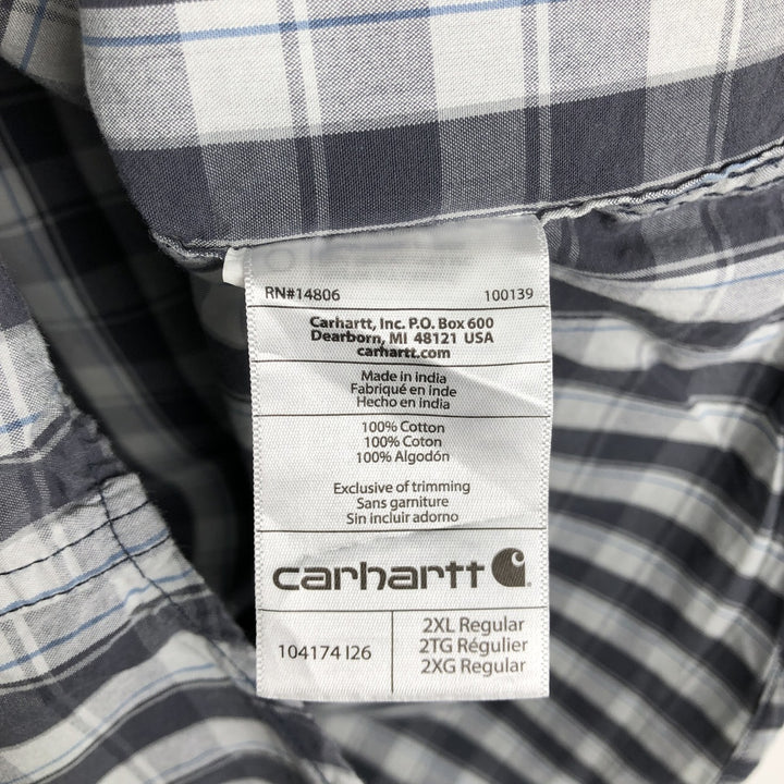 Carhartt Relaxed Fit Check Pattern Short-Sleeve Work Shirt, Men's XXL Equivalent, Button-Down cotton Charcoal Vintage Second Hand