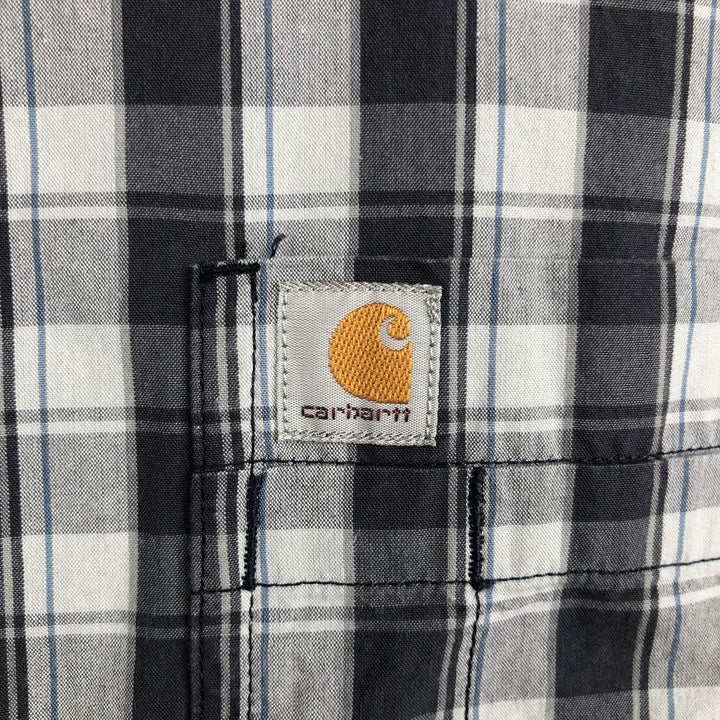 Carhartt Relaxed Fit Check Pattern Short-Sleeve Work Shirt, Men's XXL Equivalent, Button-Down cotton Charcoal Vintage Second Hand