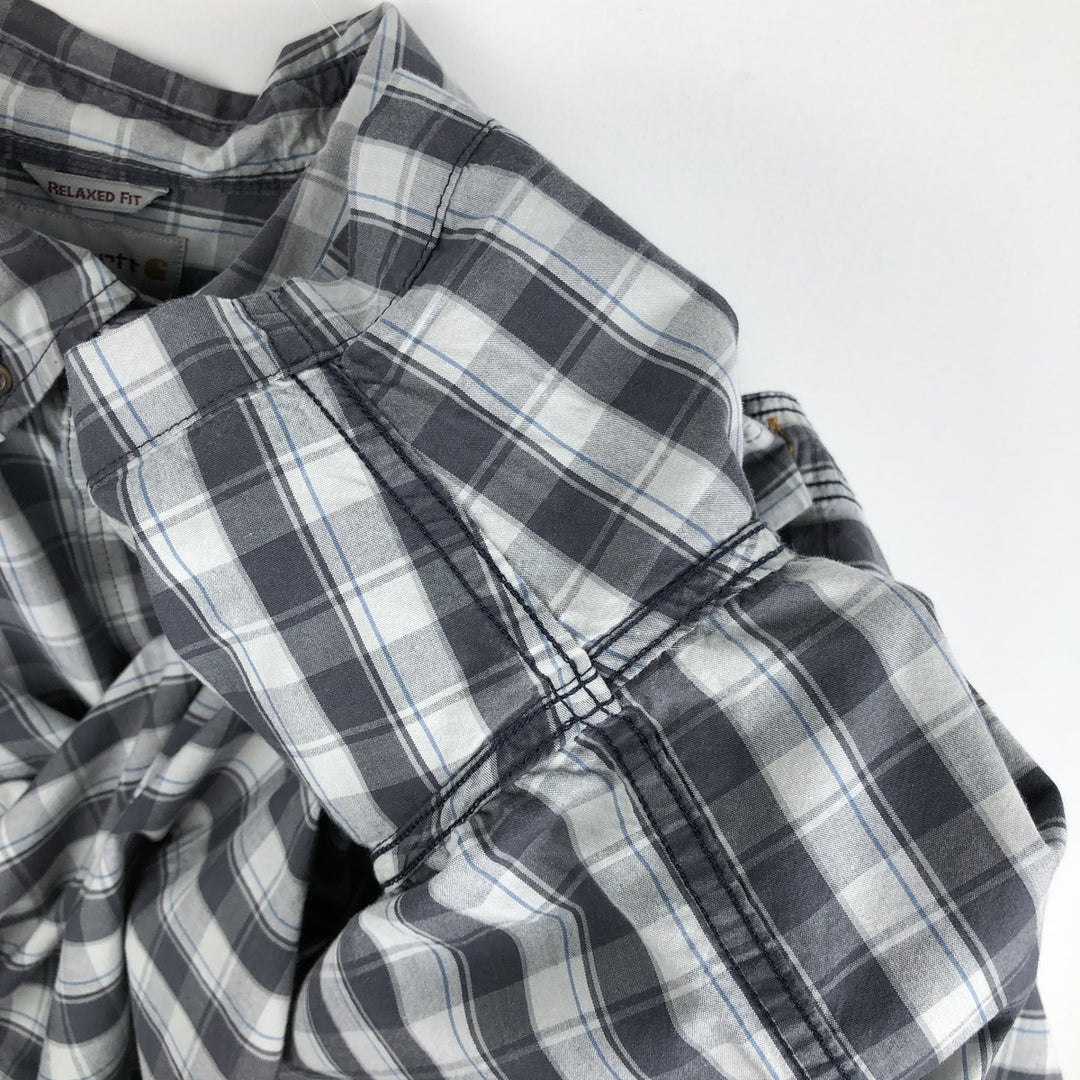 Carhartt Relaxed Fit Check Pattern Short-Sleeve Work Shirt, Men's XXL Equivalent, Button-Down cotton Charcoal Vintage Second Hand