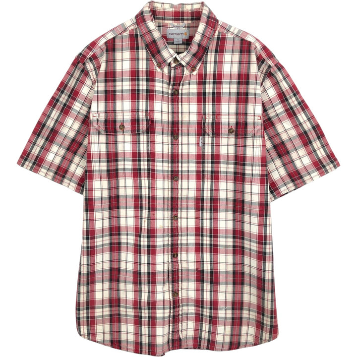 Carhartt RELAXED FIT Check Pattern Button-down Short Sleeve Work Shirt, Men's XL cotton red type Vintage Second Hand