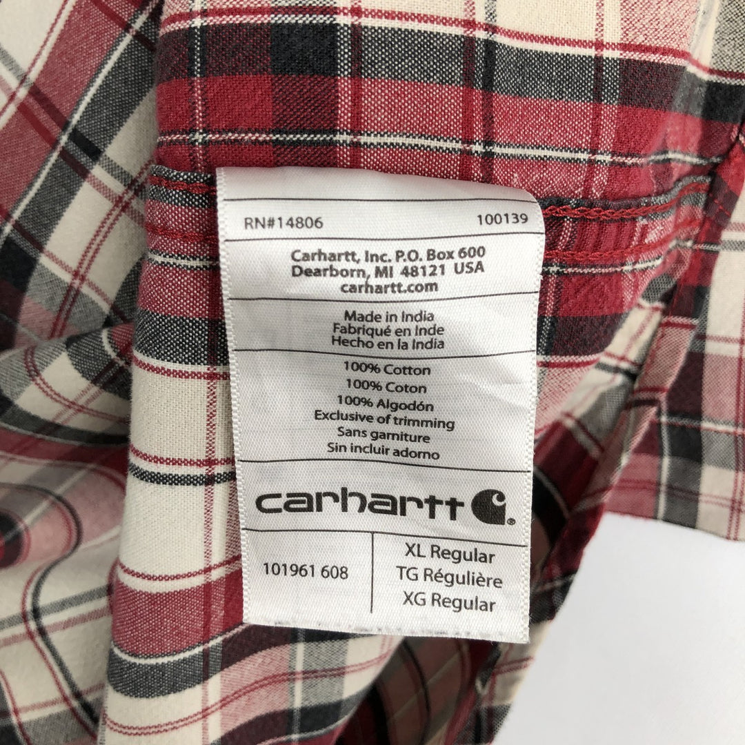 Carhartt RELAXED FIT Check Pattern Button-down Short Sleeve Work Shirt, Men's XL cotton red type Vintage Second Hand