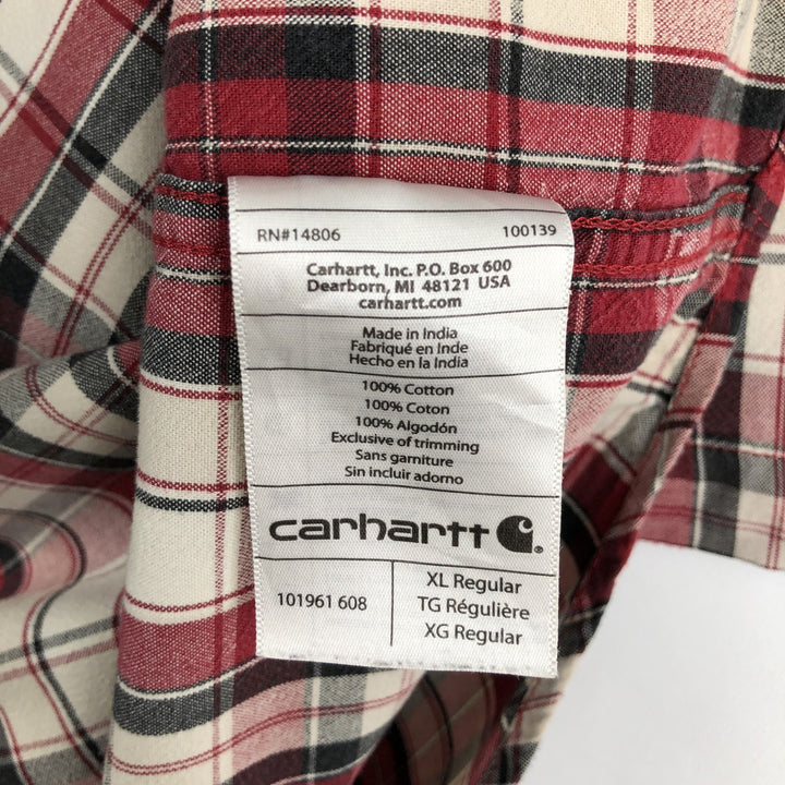 Carhartt RELAXED FIT Check Pattern Button-down Short Sleeve Work Shirt, Men's XL cotton red type Vintage Second Hand