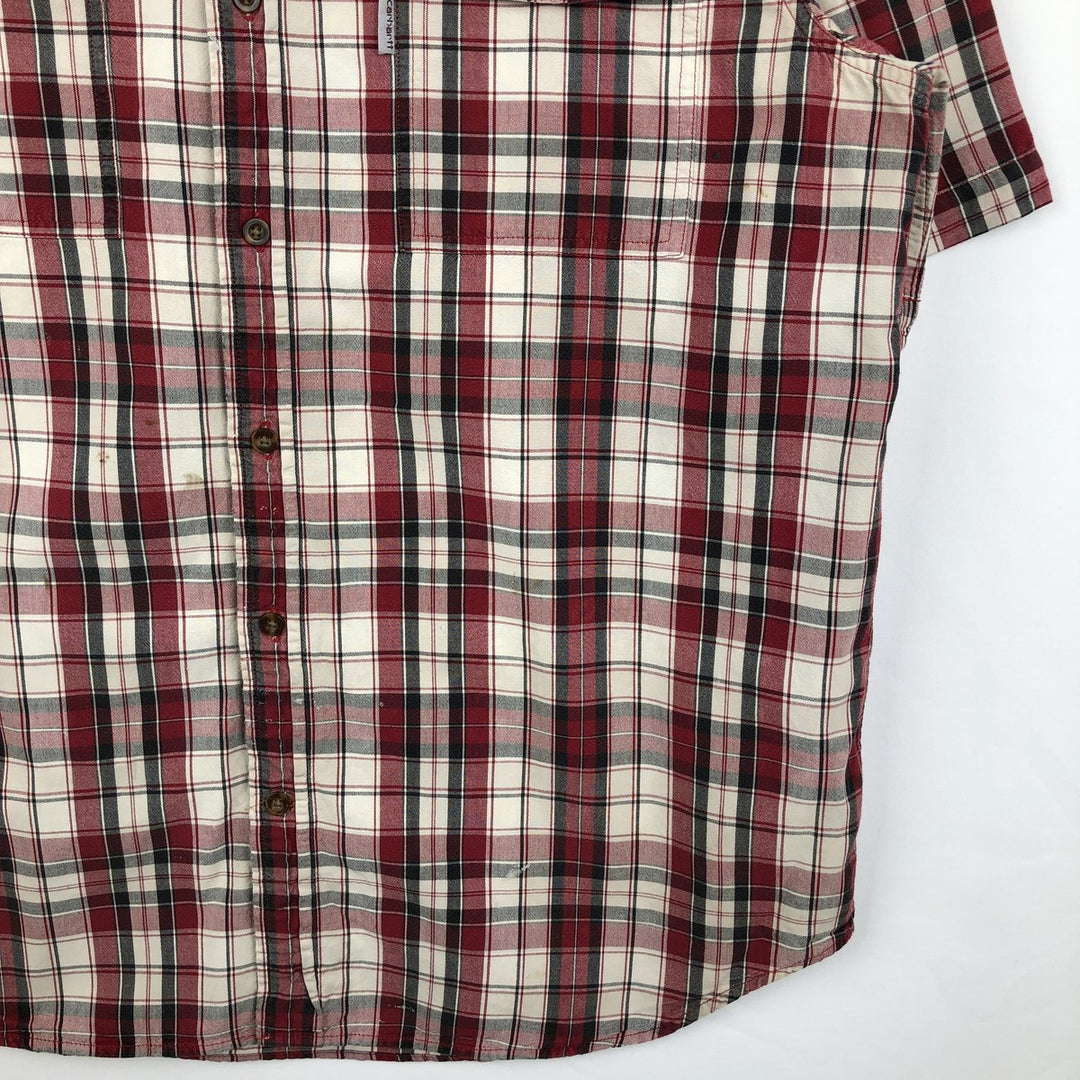 Carhartt RELAXED FIT Check Pattern Button-down Short Sleeve Work Shirt, Men's XL cotton red type Vintage Second Hand