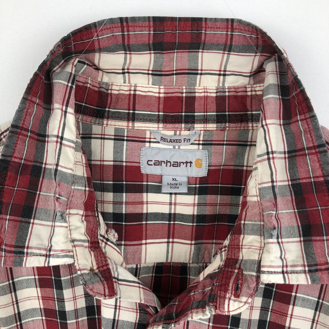 Carhartt RELAXED FIT Check Pattern Button-down Short Sleeve Work Shirt, Men's XL cotton red type Vintage Second Hand