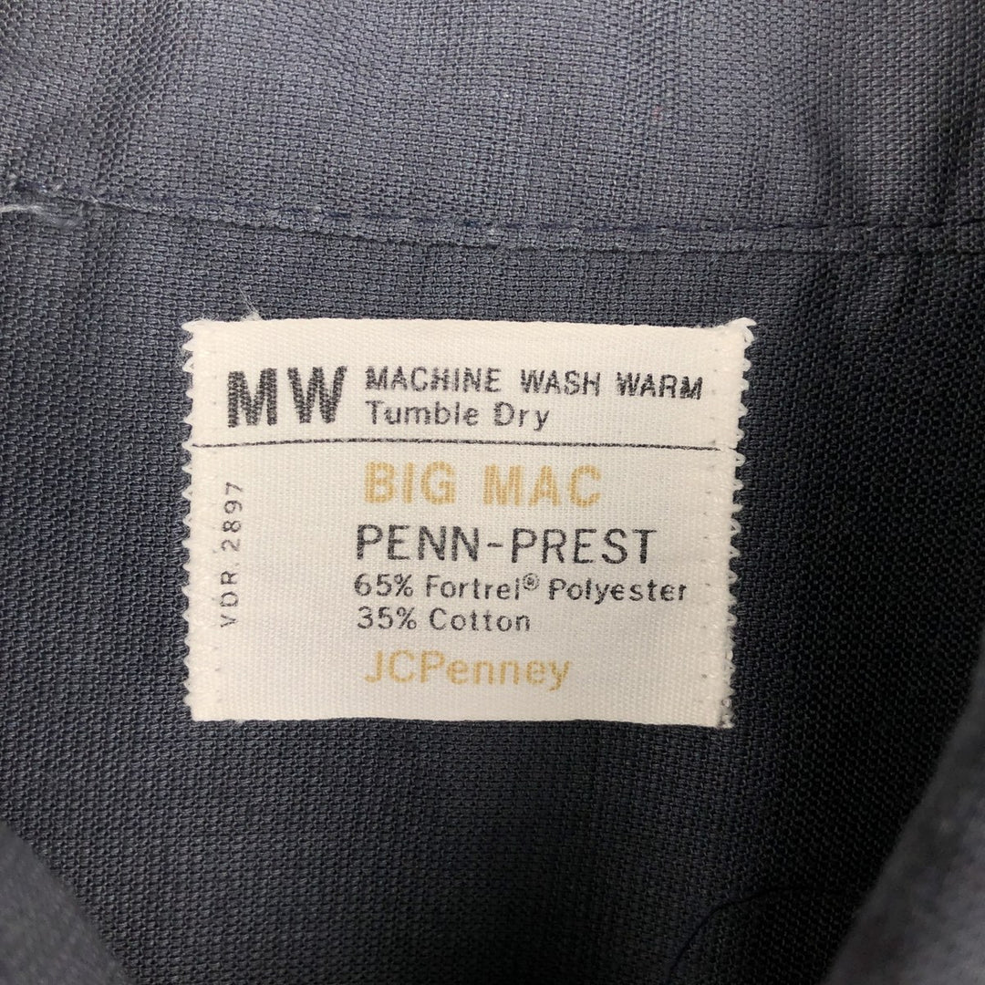 70'S Big Mac JCPenney Short-Sleeve Work Shirt, Men's Size L (Equivalent), Vintage polyester Charcoal Vintage Second Hand