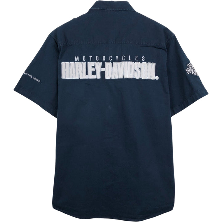Harley-Davidson Short Sleeve Work Shirt, Men's Medium cotton navy blue type Vintage Second Hand