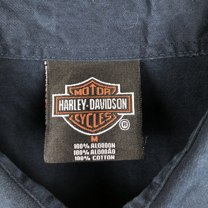 Harley-Davidson Short Sleeve Work Shirt, Men's Medium cotton navy blue type Vintage Second Hand