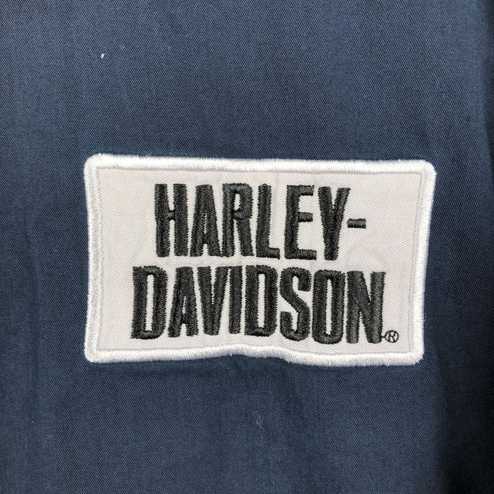 Harley-Davidson Short Sleeve Work Shirt, Men's Medium cotton navy blue type Vintage Second Hand